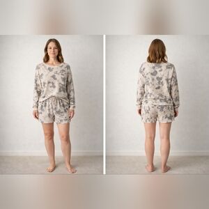 Pink Lily Women's Cloudy Tie-Dye Pajama Set - Cream and Gray